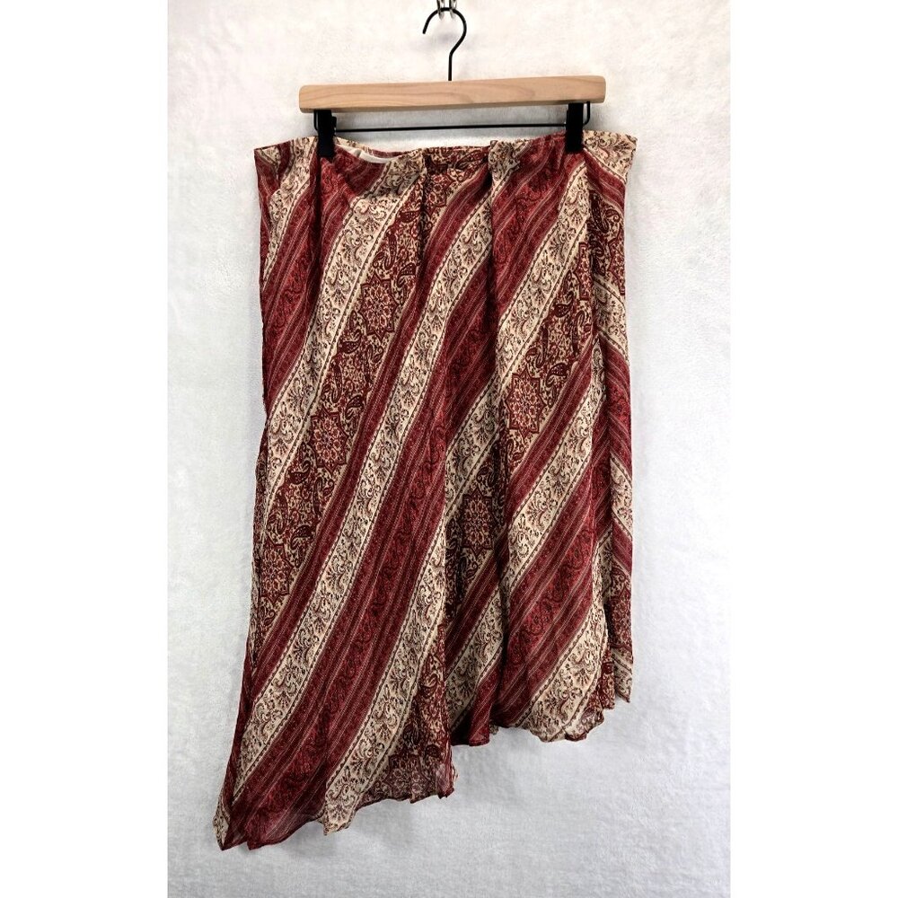 Asymmetric Skirt Diagonal Floral Strip Silk Shell Lined Sz 18/20 Lane Bryant
